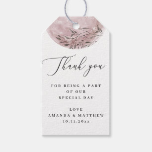 Blush Rosa Blommig Måne Elegant Bröllop Tack Presentetikett