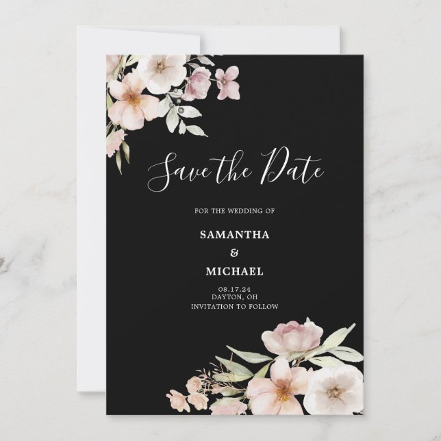 Blush Rosa Blommig Platt Save The Date-Kort Spara Datumet (Framsida)
