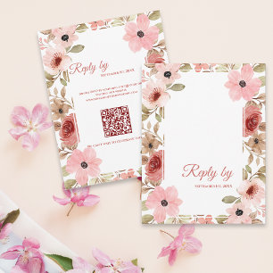 Blush Rosa Blommig QR-kod Bröllopsvar Senast OSA Kort