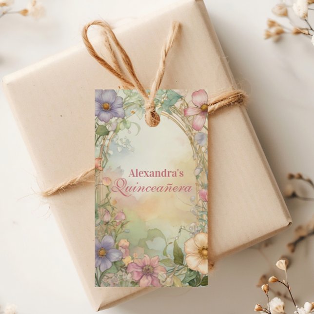 Blush Rosa Blommig Quinceanera Firande Presentetikett (Skapare uppladdad)