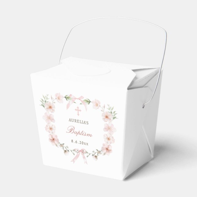 Blush Rosa Blommig Ram Dopförrätt Take Out Presentaskar (Framsidan Sidan)
