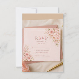 Blush Rosa Blommig RSVP-kort, Romantisk Bröllopsre OSA Kort