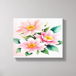 Blush Rosa Blommig Utsträckt Canvastryck
