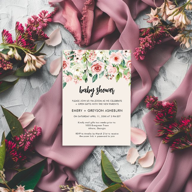 Blush Rosa Blommig Virtuell Baby Shower Inbjudan (Skapare uppladdad)