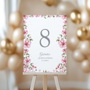 Blush Rosa Blommor Fjärilar Quinceañera Bordsnummer