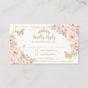 Blush Rosa Blommor Fjärilar Quinceañera RSVP Tilläggskort