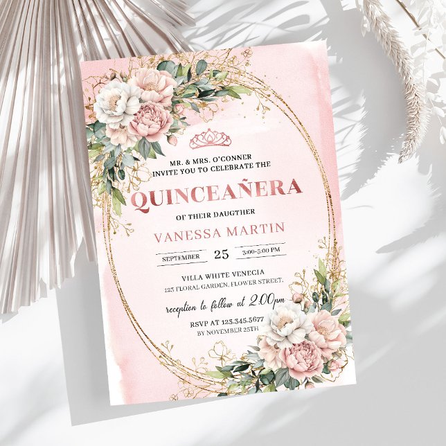 Blush Rosa Blommor Grönska 15-års Födelsedagsfest  Inbjudningar (Blush Pink Flowers Greenery 15th Birthday Party Invitation

)