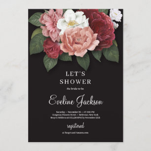 Blush Rosa Blommor på Svart Bakgrund Inbjudan