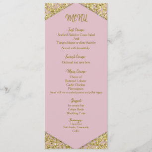 Blush Rosa Chic Guld Glitter Flingor Glam Bröllop  Meny