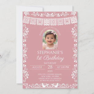 Blush Rosa Cielito Lindo Flickas 1-års Fotografi Inbjudningar