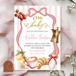 Blush Rosa Coquette Ränder Italien Ciao Babyfirand Inbjudningar