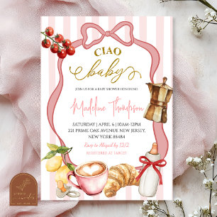 Blush Rosa Coquette Ränder Italien Ciao Babyfirand Inbjudningar