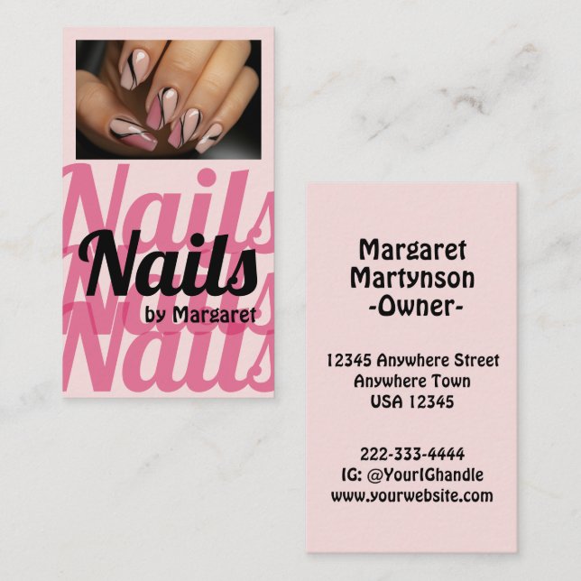 Blush Rosa Fet Typografi Foto Nagelsalong Visitkort (Fram/baksida)
