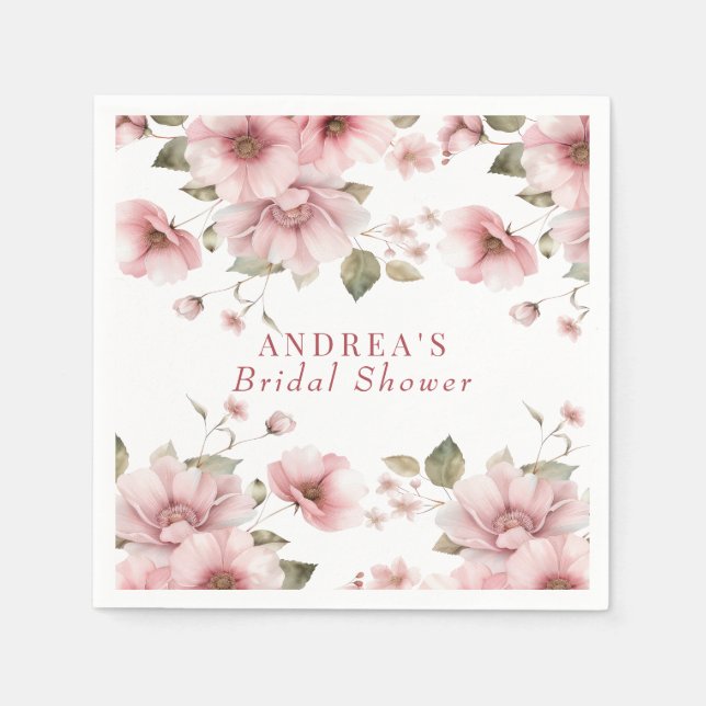 Blush Rosa Floral Akvarell  Pappersservett (Framsidan)