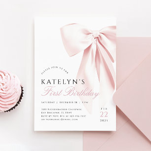 Blush Rosa Första Födelsedagsinbjudan Inbjudningar