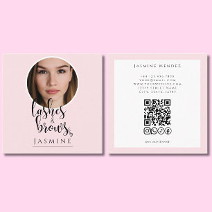 Blush Rosa Foto Ögonfransar & Ögonbryn QR-kod Fyrk Fyrkantigt Visitkort