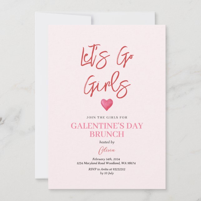 Blush Rosa Galentine's Day Party Brunch Middag Inbjudningar (Framsida)