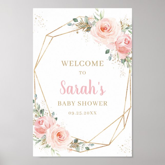 Blush Rosa Geometrisk Baby Shower Välkommen  Poster (Framsidan)