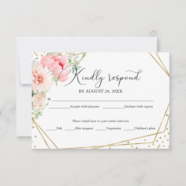 Blush Rosa Geometrisk Elegant Bröllop RSVP-kort OSA Kort (Framsida)