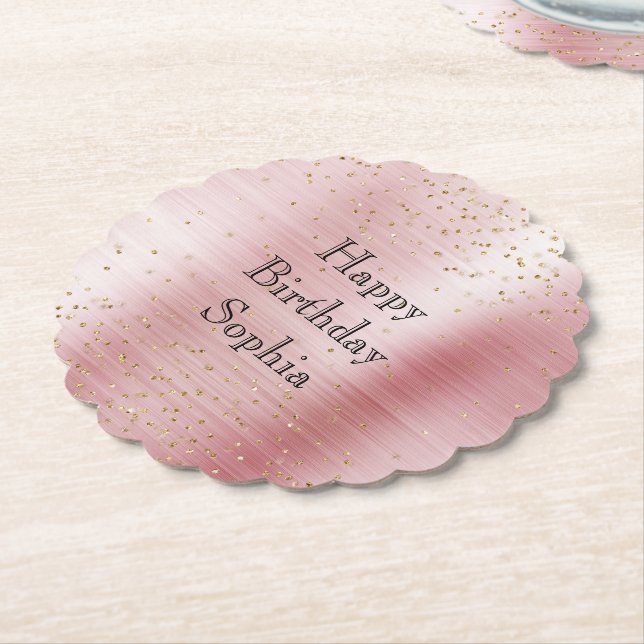 Blush Rosa Glam Guld Glitter Konfetti Födelsedag Underlägg Papper (Vinklad)