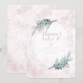 Blush Rosa Glamour Geometrisk Botanisk Sweet 16-fe Inbjudningar