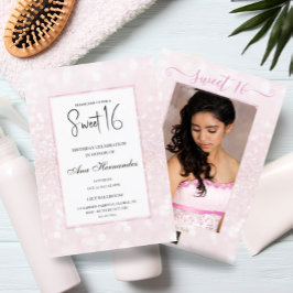 Blush rosa glitter elegant chic Sweet 16  Inbjudningar