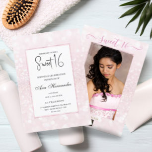 Blush rosa glitter elegant chic Sweet 16 Inbjudningar