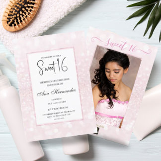 Blush rosa glitter elegant chic Sweet 16 Inbjudningar
