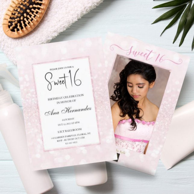 Blush rosa glitter elegant chic Sweet 16  Inbjudningar (Skapare uppladdad)