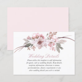 Blush Rosa & Grå Blommig Bröllopsmottagning Detalj Inbjudningar