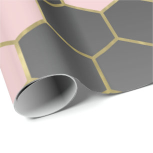 Blush Rosa Grå & Guld Hexagon Modern Glam Presentpapper