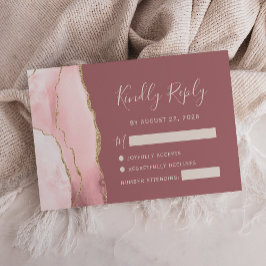 Blush Rosa Guld Agat Dammig Rosa Bröllop RSVP-kort OSA Kort