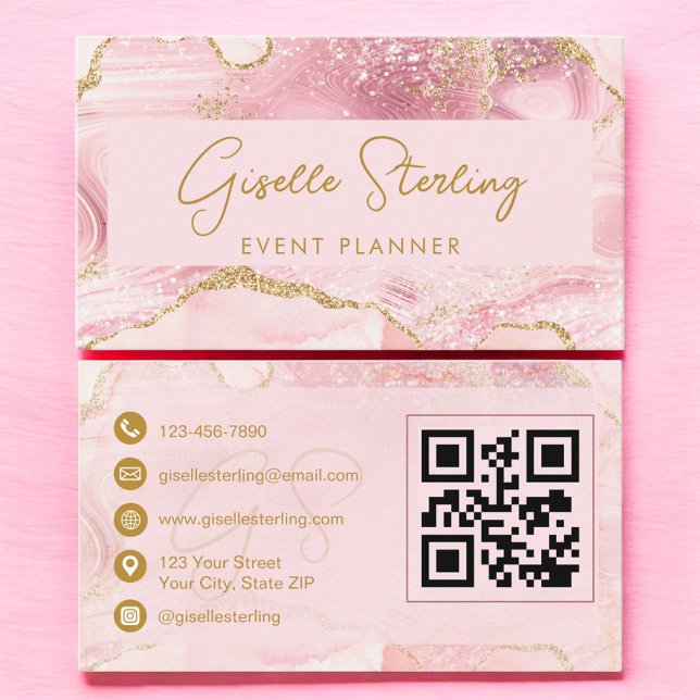 Blush Rosa Guld Agat Evenemangsplanerare QR-kod Visitkort (Skapare uppladdad)