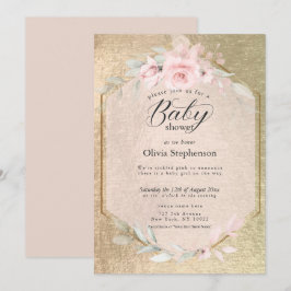 Blush Rosa Guld Blommig Baby Shower Inbjudningar