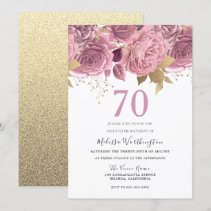 Blush Rosa Guld Blommor 70-års Födelsedagsfest Inbjudningar