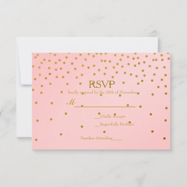 Blush Rosa & Guld Folie Konfetti Bröllop RSVP-kort OSA Kort (Framsida)