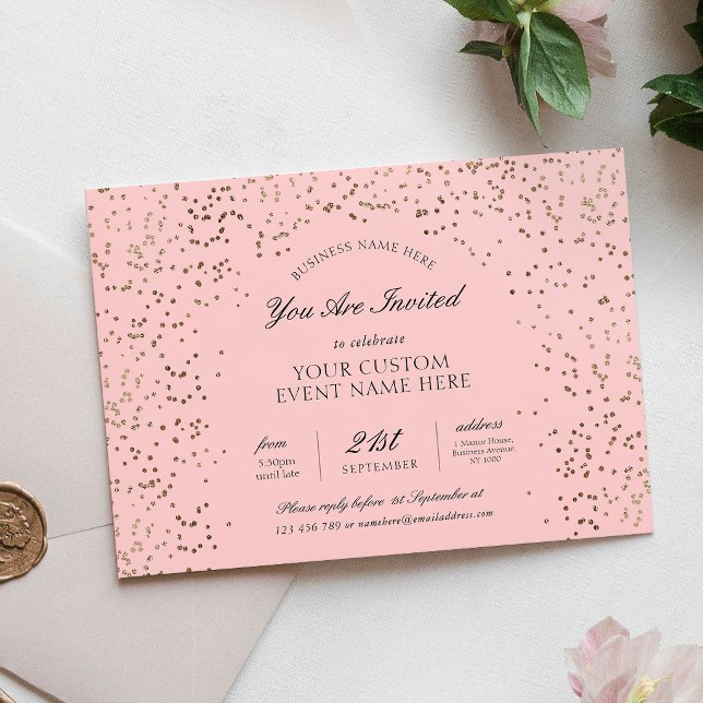 Blush Rosa Guld Glitter Affärs Gala Middag Event Inbjudningar (Skapare uppladdad)