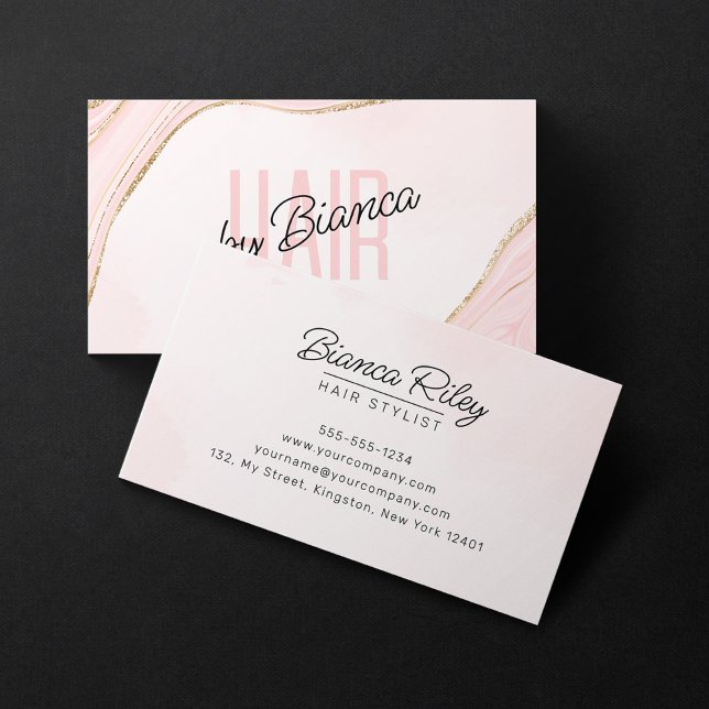Blush Rosa Guld Glitter Agat Frisör Salong Visitkort (Skapare uppladdad)