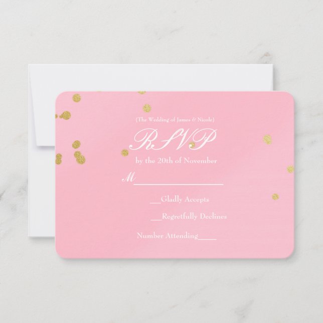 Blush rosa & guld konfetti RSVP-kort inbjudan (Framsida)