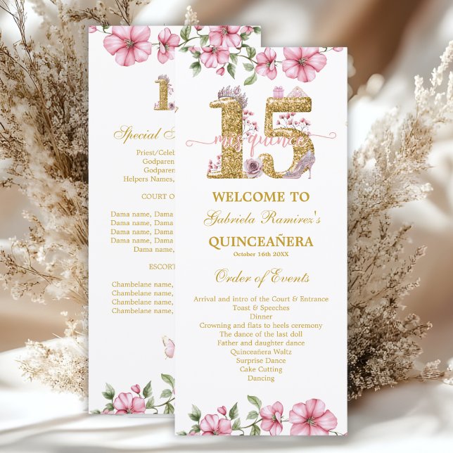 Blush Rosa Guld Mis Quince Quiñceanera Program (Skapare uppladdad)