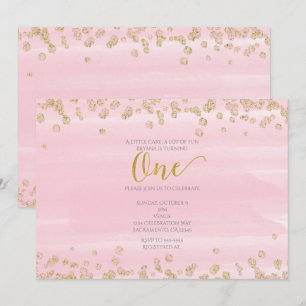 Blush Rosa & Guld ONE 1-års inbjudan