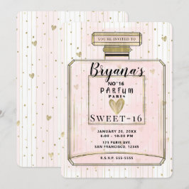 Blush Rosa & Guld Paris Parfym Sweet 16 Födelsedag Inbjudningar