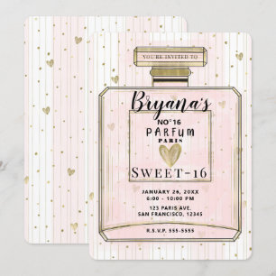 Blush Rosa & Guld Paris Parfym Sweet 16 Födelsedag Inbjudningar
