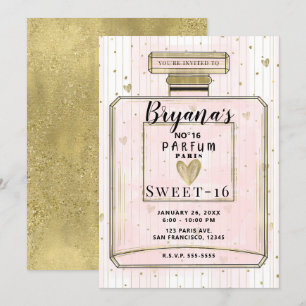 Blush Rosa & Guld Paris Parfym Sweet 16 Födelsedag Inbjudningar