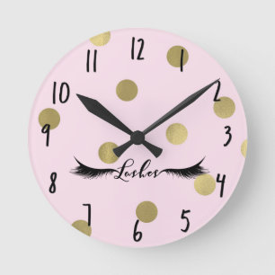 Blush Rosa & Guld Prickar Modern Glam Ögonfransar  Rund Klocka