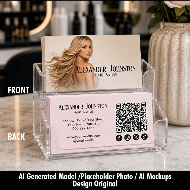 Blush Rosa Hår Salon Elegant Skönhetsdesign Visitkort (Blush Pink Hair Salon Elegant Beauty Design Business Card)