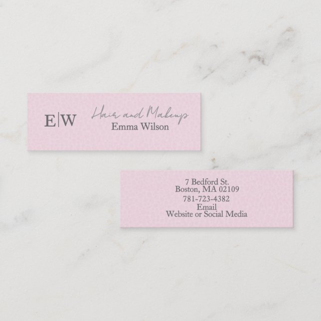   Blush Rosa Hår, Smink & Skönhetsstudio Monogram Mini Visitkort (Fram/baksida)