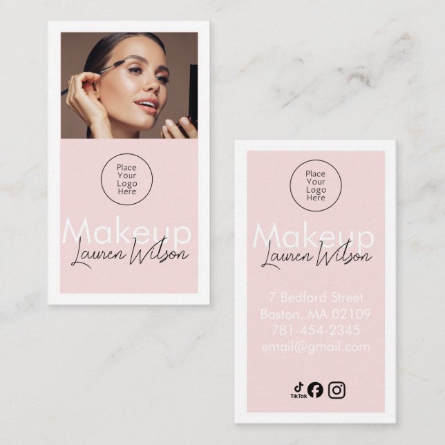  Blush Rosa Hår, Smink & Skönhetsstudio Vertikal  Visitkort (Fram/baksida)