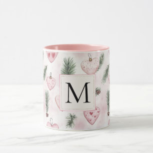 Blush Rosa Hjärtan Jul Monogram Mugg
