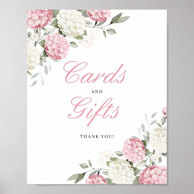Blush Rosa Hydrangea Kort & Gåvor Bröllopsskylt Poster (Framsidan)